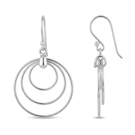 ALENCIA 925 Silver Triple Concentric Hoop Drop Earrings