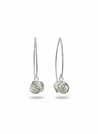 ALENCIA 925 Silver Elongated Wire Knot Drop Earrings